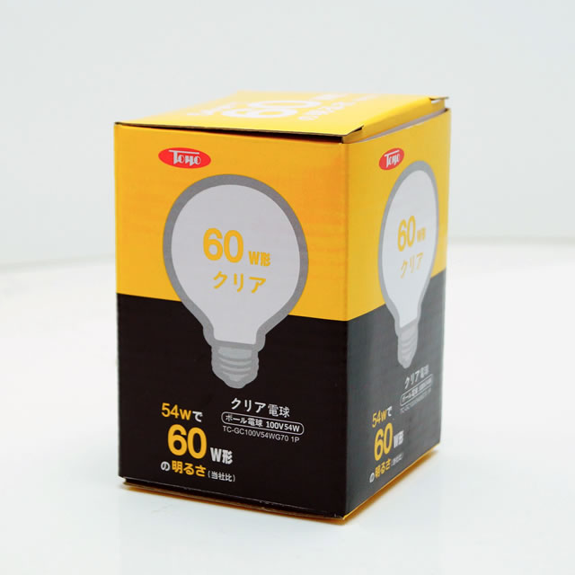 TOYO（東洋ライテック） TC-GC100V54WG70 1P 白熱電球 クリアボール G70 E26口金 激安価格販売：アカリセンター