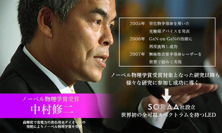 ノーベル物理学賞受賞、中村修二氏が開発した理想の電球、SORAA