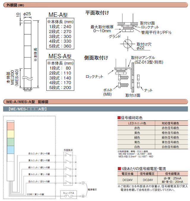 パトライト LED超スリム積層信号灯 ME-A型 25mm 激安価格販売:アカリ