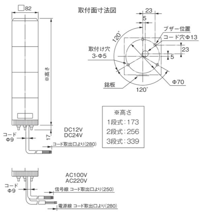 正規品得価 パトライト KJ-302-RYG 赤黄緑 DC24V 3段式 積層回転灯 キュービックタワー Φ116：スマイル本舗 店 